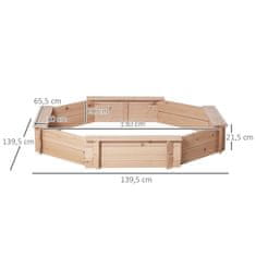 OUTSUNNY Sončni Peskovnik S Pokrovom, Osemkotni Peskovnik Iz Masivnega Lesa, Dizajn Brez Dna Za Otroke 3-8 Let, Naravna + Modra, 139,5 X 139,5 X 21,5 Cm 