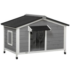 PAWHUT Fir Wood Dog Kennel Vremensko Odporna Pasja Uta Z Odpirajočo Se Asfaltno Streho In Odstranljivim Podom, Siva, 109X79X72 Cm 