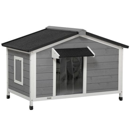 PAWHUT Fir Wood Dog Kennel Vremensko Odporna Pasja Uta Z Odpirajočo Se Asfaltno Streho In Odstranljivim Podom, Siva, 109X79X72 Cm