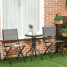 OUTSUNNY Vrtni Bistro Set Za 2 Osebi, Komplet Vrtnega Pohištva, Ki Vključuje 1 Mizo, 2 Zložljiva Stola, Vrtno Pohištvo, Jekleno Siva 