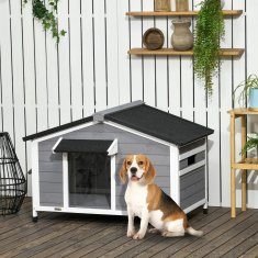 PAWHUT Fir Wood Dog Kennel Vremensko Odporna Pasja Uta Z Odpirajočo Se Asfaltno Streho In Odstranljivim Podom, Siva, 109X79X72 Cm 