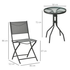 OUTSUNNY Vrtni Bistro Set Za 2 Osebi, Komplet Vrtnega Pohištva, Ki Vključuje 1 Mizo, 2 Zložljiva Stola, Vrtno Pohištvo, Jekleno Siva 