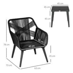 OUTSUNNY Garden Lounge Set Za 2 2 Fotelja 1 Mizo, Odporno Na Vremenske Vplive 63 Cm X 73 Cm X 78 Cm Črna + Temno Siva 