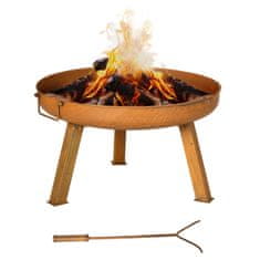 OUTSUNNY Fire Bowl Garden Fire Basket Iron Rust Brown 71X60X36Cm Poker 