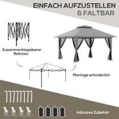 OUTSUNNY Zložljiv Paviljon 4X4M Pop-Up Vrtni Paviljon Z Uv Zaščito In Mrežastimi Stenami, Dvojna Streha, Temno Siva 