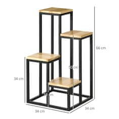 OUTSUNNY Polica Za Rastline, Stopnice Za Rože S 4 Nivoji, Večnadstropno Stojalo Za Rastline, Stojalo Za Rastline Za Vrt, Balkon, Les, Naravno, 34 X 34 X 66 Cm 