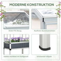 OUTSUNNY Dvignjena Postelja Z Rastlinjakom, Rastlinjak Z Oknom, Na Vremenske Vplive Odporen Hladen Okvir Za Teraso, Dvorišče, Balkon, Temno Siva, Pocinkano Jeklo, 114 X 60 X 129 Cm 