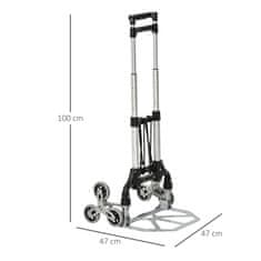 DURHAND Tovornjak Za Vzpenjanje Po Stopnicah, Zložljiv, Sistem S 6 Valji, Fiksna Vrv, Do 70 Kg, Aluminij, Srebrna, Nosilnost 70 Kg 