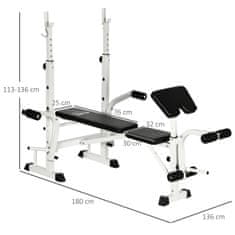 HOMCOM Training Bench Weight Bench S Stiskalnico Za Noge, Naslonom Za Uteži, Naslonom Za Roke, Za Vadbo Z Utežmi, Črna+Bela 