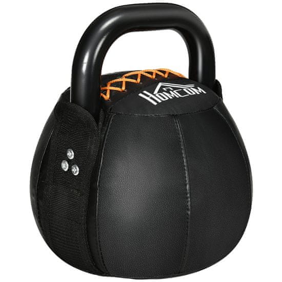 HOMCOM Kettlebell 8 Kg Kettlebell Z Jeklenim Ročajem Za Trening Moči, Dvigovanje Uteži, Vzdržljivost, Tla Prijazen Plašč Iz Umetnega Usnja, Črn