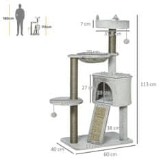 PAWHUT Mačja Praskalnik Z Mačjo Votlino In Stebrom Iz Sisala, Igralno Drevo Z Rampo, Mačja Igrača, Svetlo Siva, 113 Cm 
