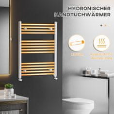 HOMCOM Radiator Za Brisače Hydronic Grelnik Za Brisače 14 Grelnih Palic Kopalniški Radiator Grelnik Za Brisače Stenski Ogljikovo Jeklo Srebrna 600 X 800 Mm 