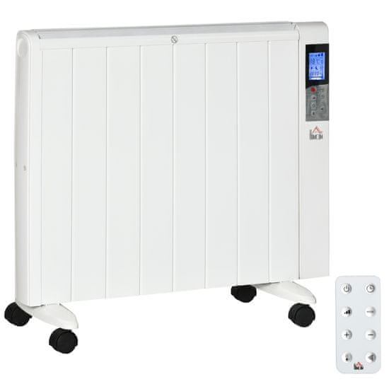 HOMCOM 4-Načinski Radiator Z Lcd Zaslonom 2000W Električni Grelec 2 Stopnji 5-35°C, Daljinski Upravljalnik, Kolesa In Zaščita Za 15 M² Prostora 75 X 7,5 X 58,5 Cm