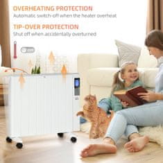 HOMCOM 4-Načinski Radiator Z Lcd Zaslonom 2000W Električni Grelec 2 Stopnji 5-35°C, Daljinski Upravljalnik, Kolesa In Zaščita Za 15 M² Prostora 75 X 7,5 X 58,5 Cm 