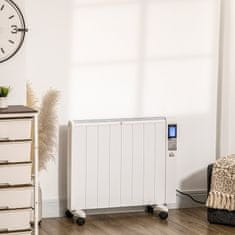 HOMCOM 4-Načinski Radiator Z Lcd Zaslonom 2000W Električni Grelec 2 Stopnji 5-35°C, Daljinski Upravljalnik, Kolesa In Zaščita Za 15 M² Prostora 75 X 7,5 X 58,5 Cm 