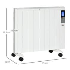 HOMCOM 4-Načinski Radiator Z Lcd Zaslonom 2000W Električni Grelec 2 Stopnji 5-35°C, Daljinski Upravljalnik, Kolesa In Zaščita Za 15 M² Prostora 75 X 7,5 X 58,5 Cm 