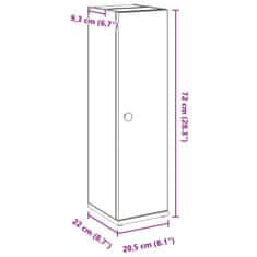 Vidaxl Kopalniška omarica z držalom za zvitke rjavi hrast 20,5x22x72cm