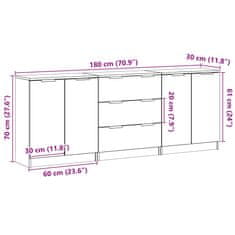 Vidaxl Komoda 3 pcs artisian hrast 60x30x70 cm konstruiran les