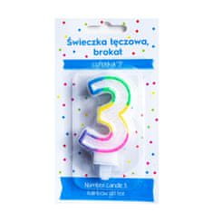 Miramarket Mavrična sveča, bleščice številka "3"