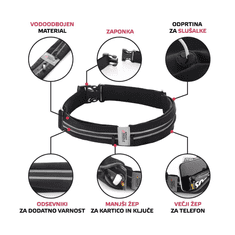 Homey Vodoodporna tekaška torbica za okoli pasu | Tekaški pas za telefon | Črn