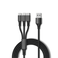 Homey 3V1 USB-C / Lightning / Micro 3,5A 1,2 m USB kabel (črn)