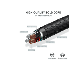 Homey 3V1 USB-C / Lightning / Micro 3,5A 1,2 m USB kabel (črn)