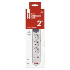 Emos P1322PD podaljšek, 2 m, 3 vtičnice, 1 USB-A, 1 USB-C