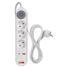 Emos P1322PD podaljšek, 2 m, 3 vtičnice, 1 USB-A, 1 USB-C