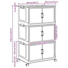 Vidaxl Škatla za shranjevanje s kolesi 75 L 64x39,5x110,5 cm