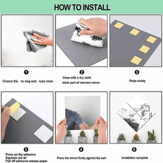 Netscroll Stenske nalepke z učinkom ogledala, ogledalo, 4 kosi, visokokakovostni akril, 2 mm debelina, enostavna montaža, samolepilni lističi, primerno za stene, ploščice, steklo, les, kovina, ReflectMirror
