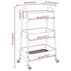 Vidaxl Voziček za shranjevanje 3-nadstropna črn 42x41,5x77 cm jeklo