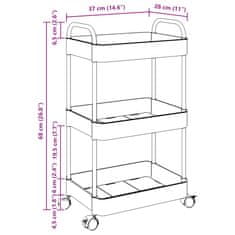 Vidaxl Voziček za shranjevanje 3-nadstropna prozoren 37x28x68 cm akril