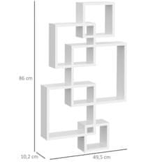 HOMCOM Stenska Polica, Lebdeča Polica, Stenska Polica S 5 Kockami In 9 Prekati, Les Jelke, Bela, 49,5X10,2X86Cm 