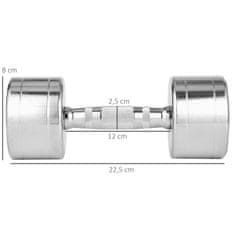 HOMCOM Dumbbells Set 2 Kovinskih Uteži 2 X 5 Kg Z Narebričenim Ročajem, Nedrseče, Kompaktne, Srebrne, 22,5X8X8 Cm 