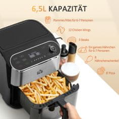 HOMCOM Cvrtnik Na Vroč Zrak Airfryer Z Zaslonom Na Dotik 6,5 L 1350 W Oblikovan Cvrtnik 4 V 1 S Časovnikom, Oknom Za Ogled, Košaro Proti Prijemanju In Zaščito Pred Pregrevanjem 