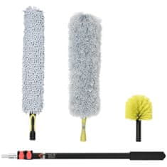 HOMCOM Feather Duster Set 4-V-1 Raztegljiva Krtača Za Brisanje Prahu, Mikrovlakna, 73-180 Cm, Za Strope In Pajčevino, Pralna Teleskopska Palica 