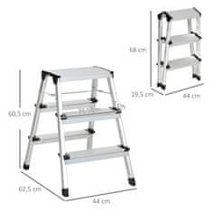 DURHAND Zložljiva Lestev, Varčna, 3 Stopnice, Aluminij, Z Nedrsečimi Nogami, Do 150 Kg, 44X62,5X60,5 Cm 