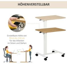 HOMCOM Stoječa Pisalna Miza, Nastavljiva Po Višini S Kolesi, V Obliki Črke C, Prostorsko Varčna, Miza Za Prenosni Računalnik, Naravna + Bela, 70-110 Cm, Do 70 Kg 