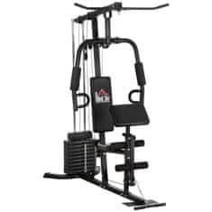 HOMCOM Multi-Gym Fitnes Postaja Z Lat Pull-Down In Butterfly Palico Ter 45 Kg Utežmi Za Vadbo Moči Jeklo Umetno Usnje Črna 180 X 108 X 200 Cm 