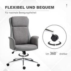 VINSETTO Ergonomski Vrtljivi Pisarniški Stol S Funkcijo Gugalnice, Vrtljiv Za 360°, Nastavljiv Po Višini, Pu, Nosilnost Do 120 Kg, Siv, 65X72X108-118 Cm 