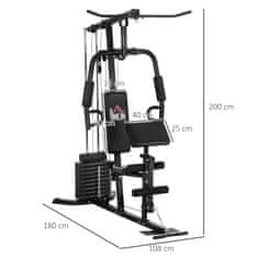 HOMCOM Multi-Gym Fitnes Postaja Z Lat Pull-Down In Butterfly Palico Ter 45 Kg Utežmi Za Vadbo Moči Jeklo Umetno Usnje Črna 180 X 108 X 200 Cm 