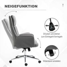 VINSETTO Ergonomski Vrtljivi Pisarniški Stol S Funkcijo Gugalnice, Vrtljiv Za 360°, Nastavljiv Po Višini, Pu, Nosilnost Do 120 Kg, Siv, 65X72X108-118 Cm 