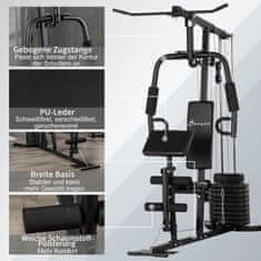 HOMCOM Multi-Gym Fitnes Postaja Z Lat Pull-Down In Butterfly Palico Ter 45 Kg Utežmi Za Vadbo Moči Jeklo Umetno Usnje Črna 180 X 108 X 200 Cm 