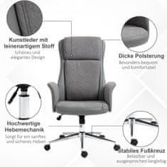 VINSETTO Ergonomski Vrtljivi Pisarniški Stol S Funkcijo Gugalnice, Vrtljiv Za 360°, Nastavljiv Po Višini, Pu, Nosilnost Do 120 Kg, Siv, 65X72X108-118 Cm 