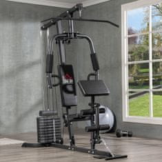 HOMCOM Multi-Gym Fitnes Postaja Z Lat Pull-Down In Butterfly Palico Ter 45 Kg Utežmi Za Vadbo Moči Jeklo Umetno Usnje Črna 180 X 108 X 200 Cm 