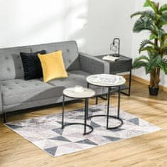 HOMCOM Moderna Preproga 170 X 120 Cm Trend Design Z Geometrijskimi Oblikami, Prevleka Iz Flisa, Za Dnevno Sobo, Kuhinjo, Siva+Črna+Bela 