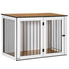 PAWHUT Indoor Dog Cage Kletka Za Hišne Ljubljenčke Za Male/Srednje Pse, Iverna Plošča, Temni Oreh + Bela, 106X60X76 Cm 