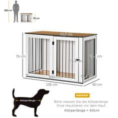 PAWHUT Indoor Dog Cage Kletka Za Hišne Ljubljenčke Za Male/Srednje Pse, Iverna Plošča, Temni Oreh + Bela, 106X60X76 Cm 