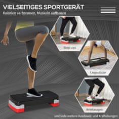 HOMCOM Stepping Board Aerobic Fitness 2-Nivojska Nastavljiva Višina (10/20 Cm), Steper Za Sobno Kolo, Črna+Siva+Rdeča, 68X28X15Cm 