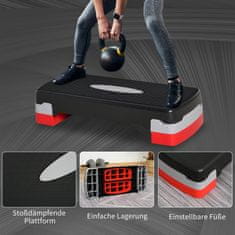 HOMCOM Stepping Board Aerobic Fitness 2-Nivojska Nastavljiva Višina (10/20 Cm), Steper Za Sobno Kolo, Črna+Siva+Rdeča, 68X28X15Cm 